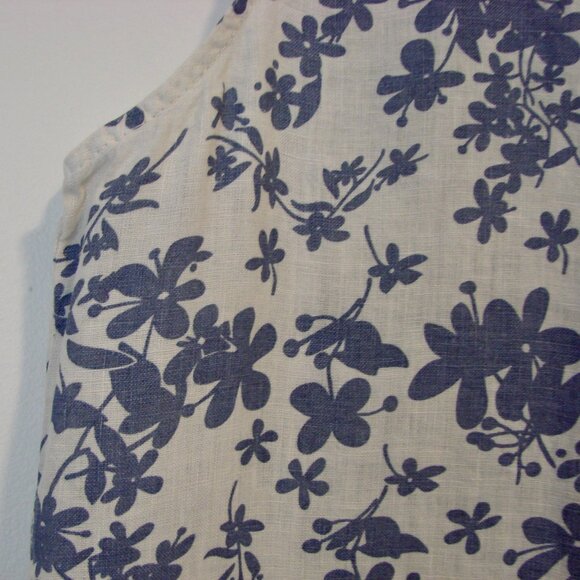 Terzo Millennio Linen Floral Dress Italy Sleeveless Blue Cream Loose Fit Large - Picture 7 of 11